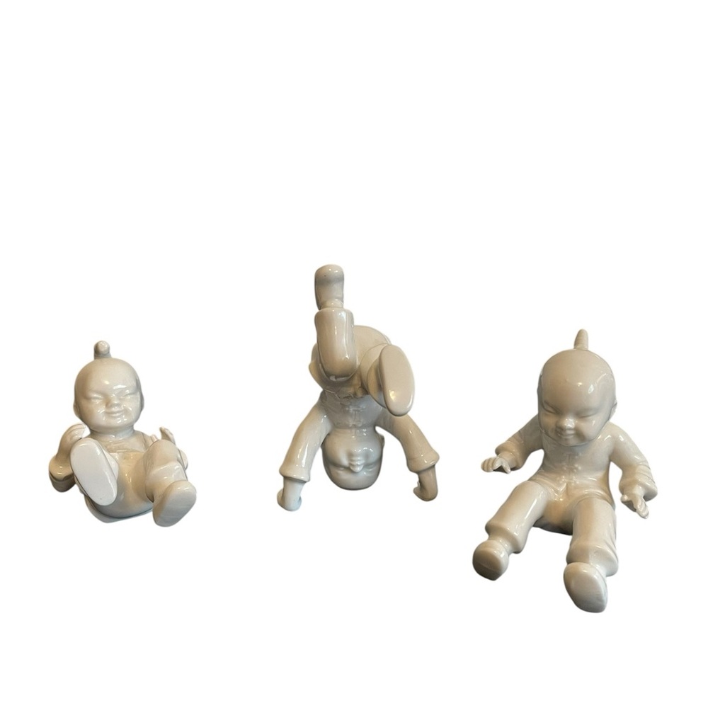 Fitz & Floyd White Porcelain Chinese Baby Figurines Set of 3 Acrobatic Statues